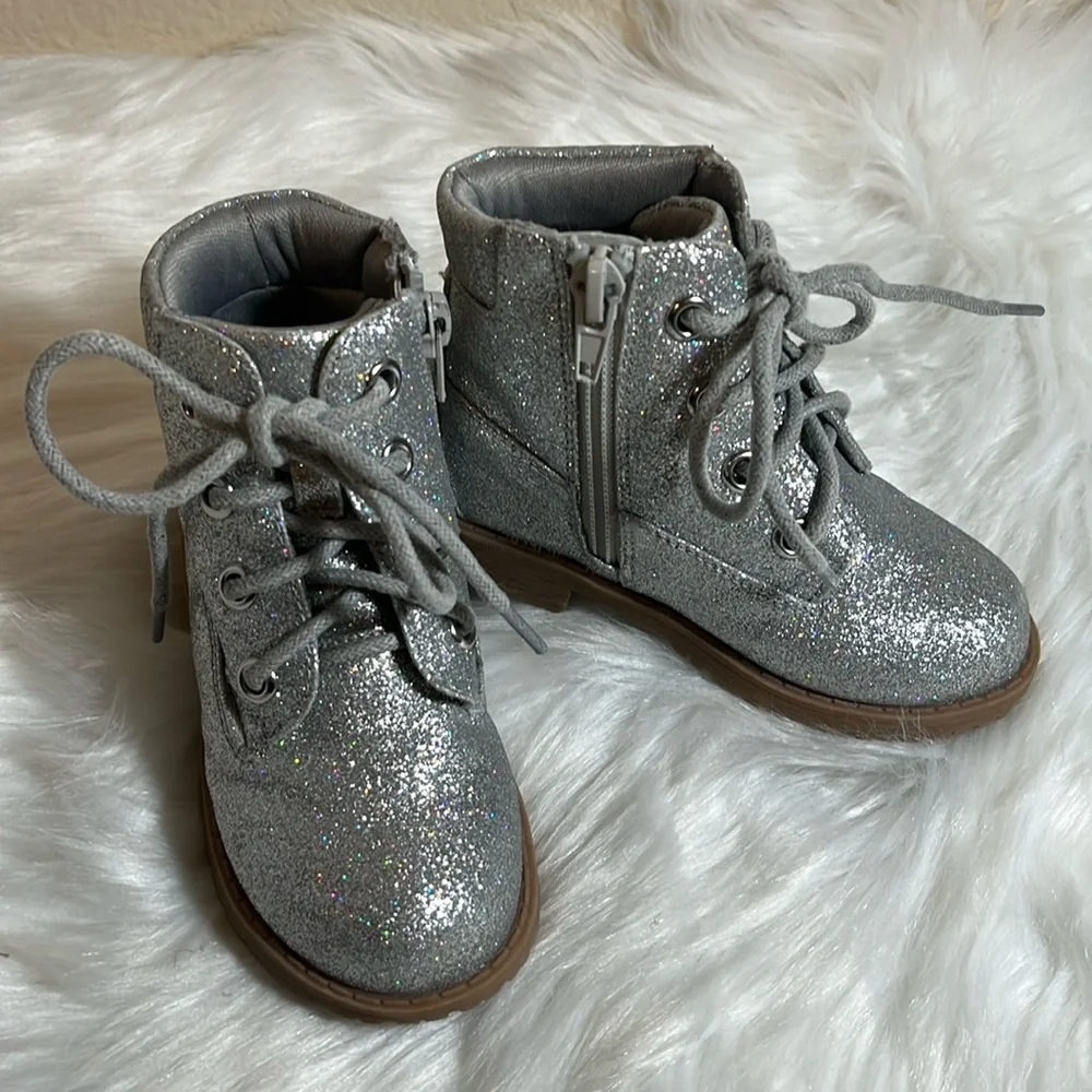 Mia Silver Glitter Lace Toddler Boots